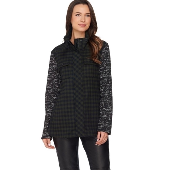 LOGO Lori Goldstein| Gray Plaid Jacket with Contrast Sleeves, Size XL•••Shaket - Picture 3 of 15